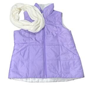 Women’s Purple Puffer Vest & White Knit Scarf | Winter Layering Set | Size L